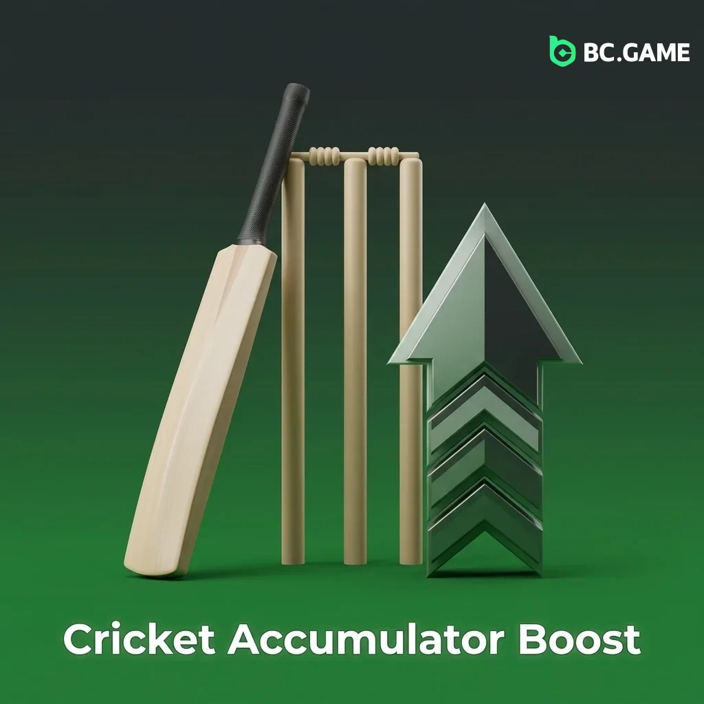Cricket accumulator boost offering up to 15% extra on winning bets with 5+ selections, min odds 1.30, max INR 20,000