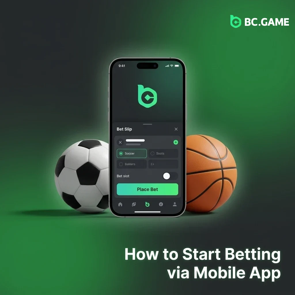 BC Game mobile app sports betting interface showing step-by-step bet placement process on a smartphone screen