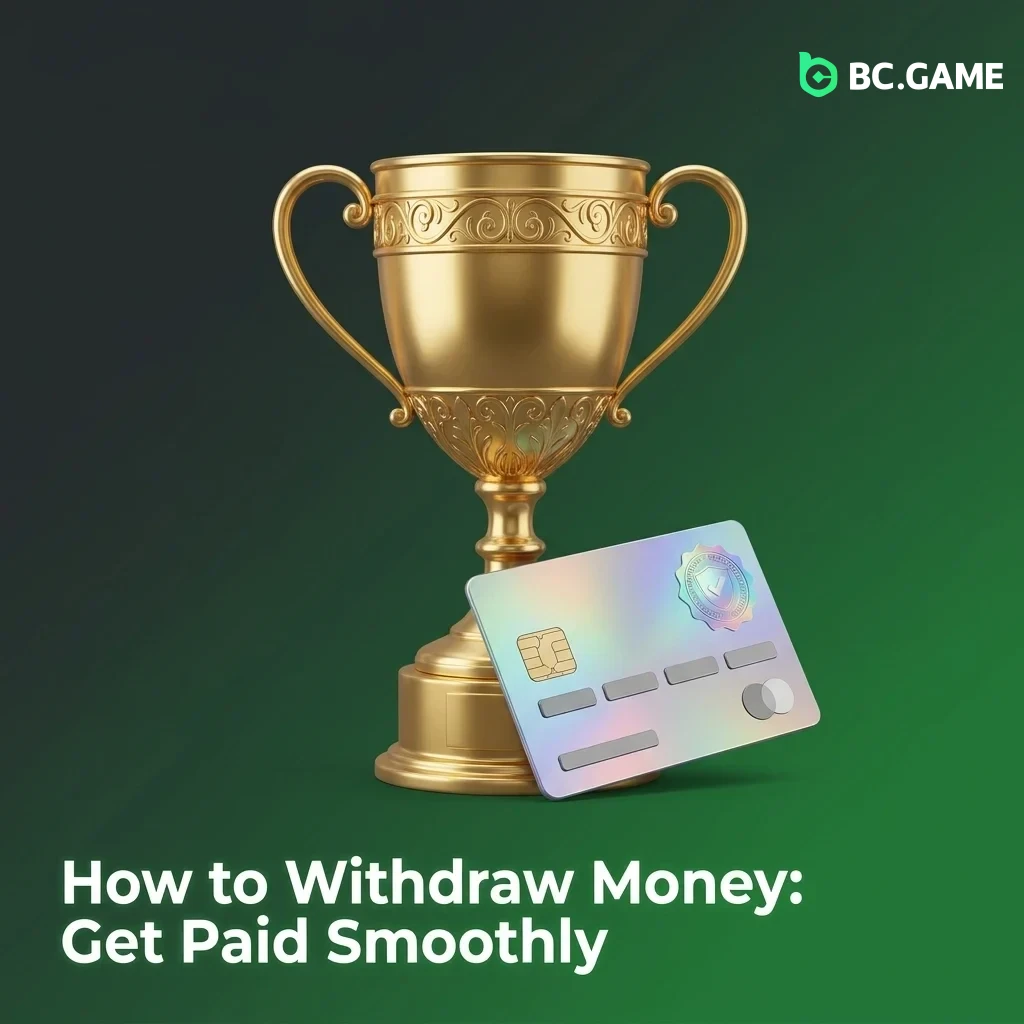 BC Game cashier withdrawal steps showing payout method selection, amount entry, and transaction tracking process